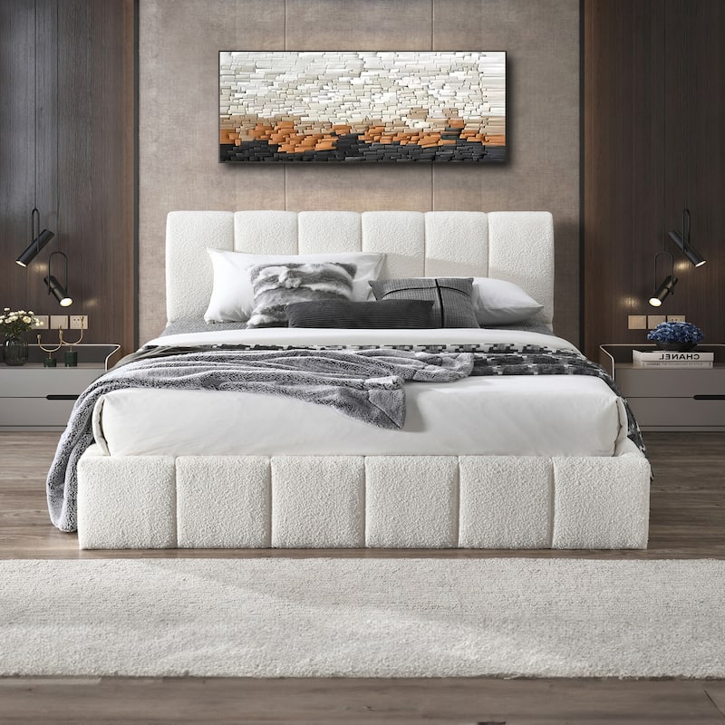 Pirgos Mid-Century Platform Bed - White Boucle - King