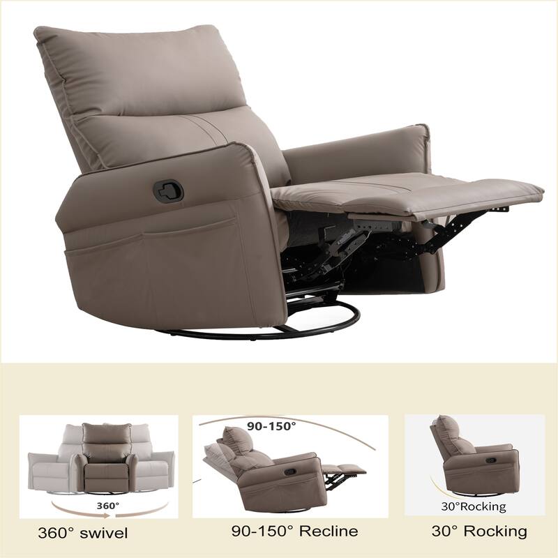 PU Rocking Recliner Chair,360°Swivel Nursery Rocking Chair