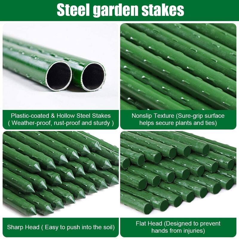 Steel Plant Stakes 6 Feet, Plastic Coated Metal Garden Stakes Supports