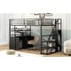 preview thumbnail 24 of 32, Full Size Metal Loft Bed with Storage Staircase and Wardrobe, Shelves