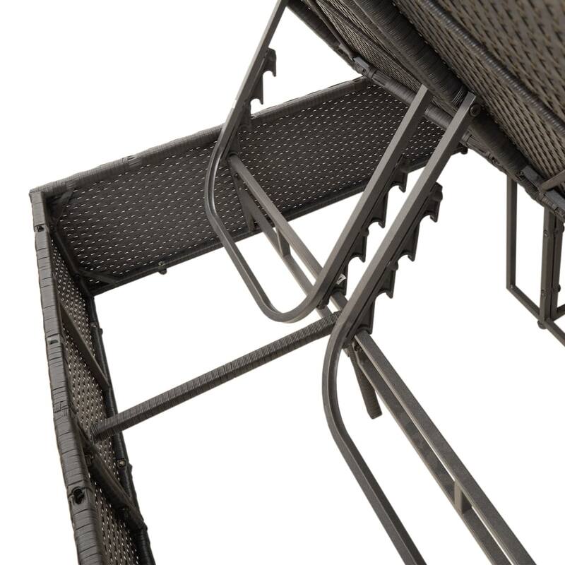 vidaXL Double Sun Lounger with Roof and Curtains Brown/Gray/Black Poly Rattan - 78.7" x 44.9" x 77.2"