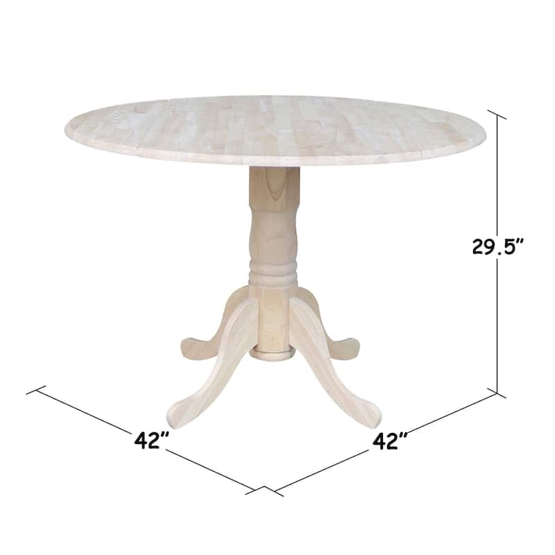 Round Pedestal Base Solid Wood 42-inch Drop-leaf Dining Table