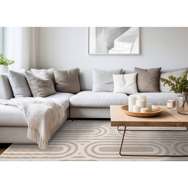 Neutral Cream Beige Arches Modern Area Rug, 5'3" x 7'7"