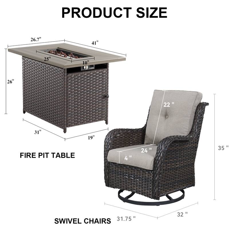 2 Swivel Chairs with Fire Pit Table