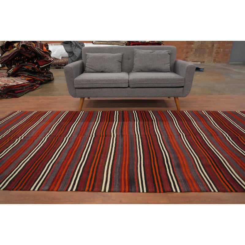 Hand Woven Oriental 100% Wool Carpet Southwestern Geometric Oranges & Rust Kilim Area Rug - 10' 8'' X 4' 11''