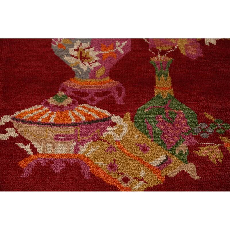 Red Floral Heriz Serapi Indian Area Rug Handmade Wool Carpet - 7'10" x 9'9"