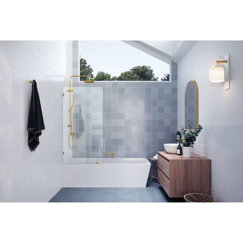Glass Warehouse GW-BF-31 Vela 58-1/4" High x 31" Wide Shower Screen - Satin Brass