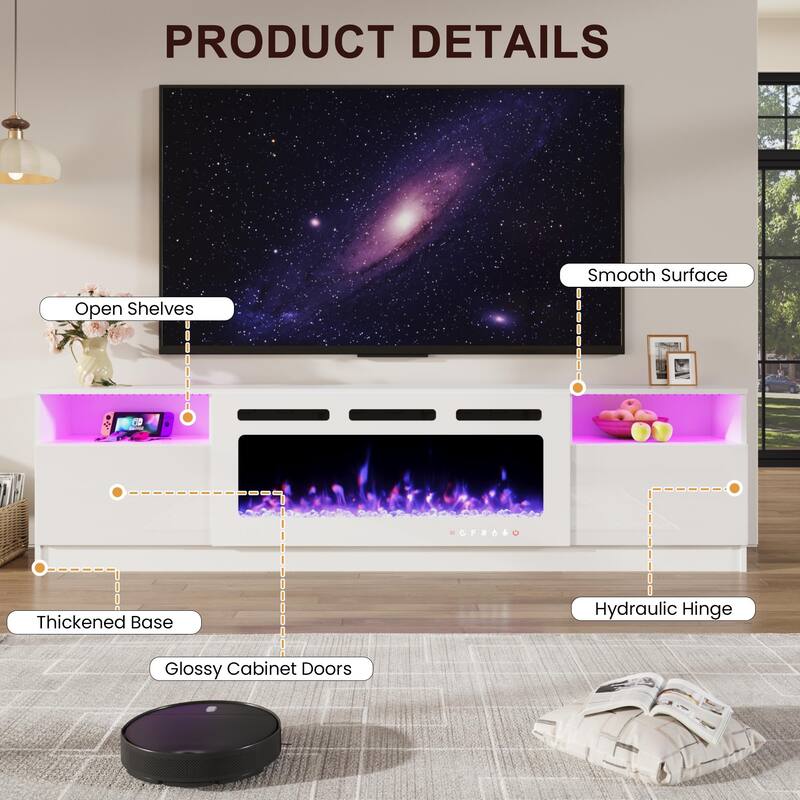 36'' Electric Fireplace TV Stand, Entertainment Center & TV Console for TVs up to 80'', Modern Fireplace Heater for Living Room