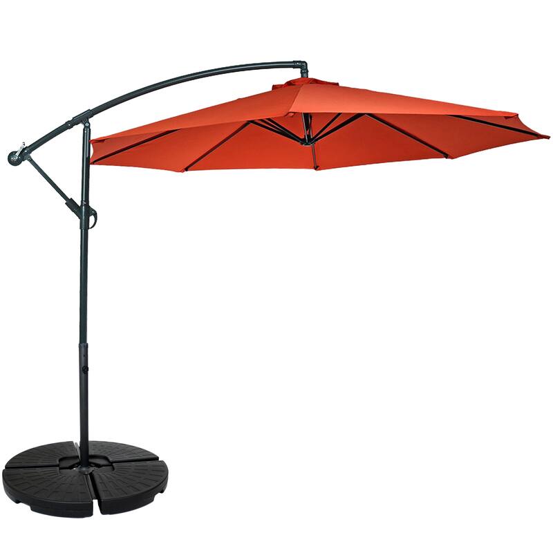 Sunnydaze 10' Offset Patio Umbrella with Cantilever and Cross Base - Round Base Set