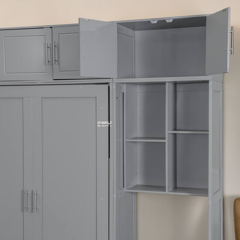 Foldable Queen Murphy Bed with Desk, Top Cabinet, Bookshelves - Space-Saving Wall Bed Design
