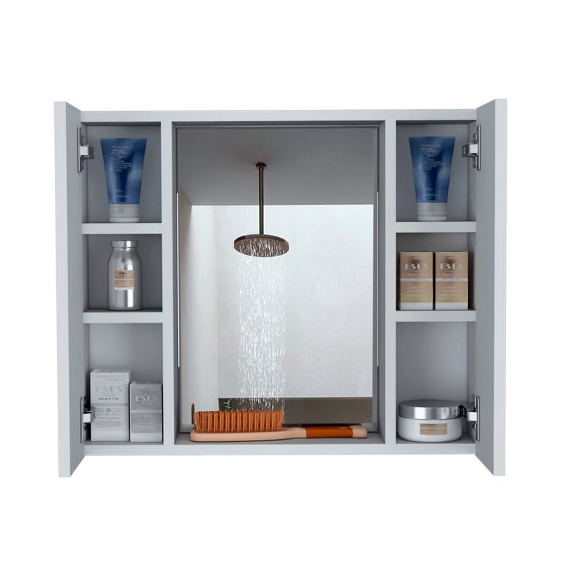 Double Door Medicine Cabinet with Mirror, External Shelf for Storage, 19" H, Space-Saving Design, Wall-Mounted Storage Solution