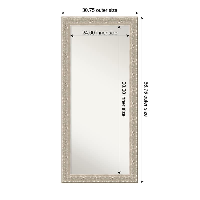 Luxe Non-Beveled Framed Full-Length Floor Leaner Mirror - 31 x 67 in - Luxe Silver Cream