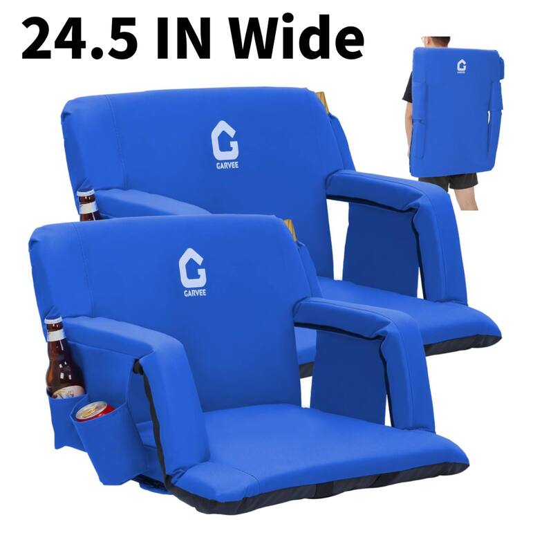 2 PCS 24.5" Reclining Bleacher Seat, Stadium Chair with Back Support Padded Cushion - Blue