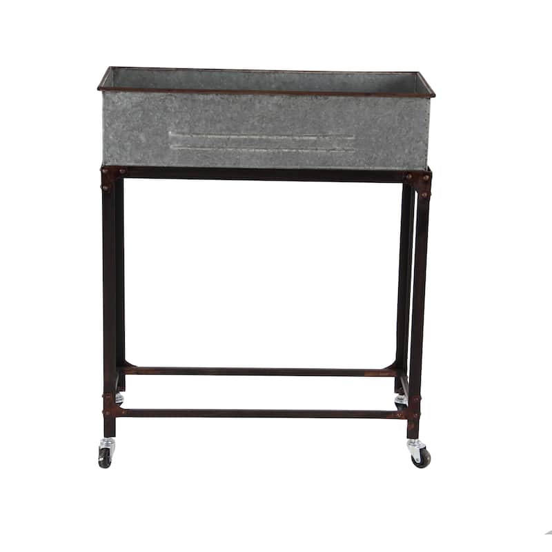 Metal Indoor Outdoor Planter with Removable Rolling Stand - Set of 2 Gray - Roche River Decor