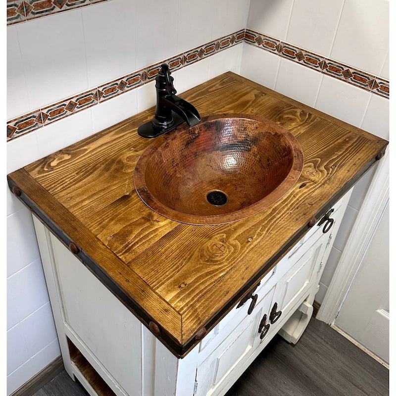 19" Natural Patina Copper Bathroom Sink with Grid Drian by SimplyCopper - 19" X 14" X 5.5"