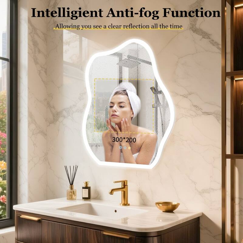 Irregular LED Bathroom Mirror with Lights, Anti-Fog, Dimmable - 24" W x 32" H