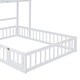 preview thumbnail 12 of 14, White Full Size Wooden Floor Bed with Fence and Detachable Headboard for Kids