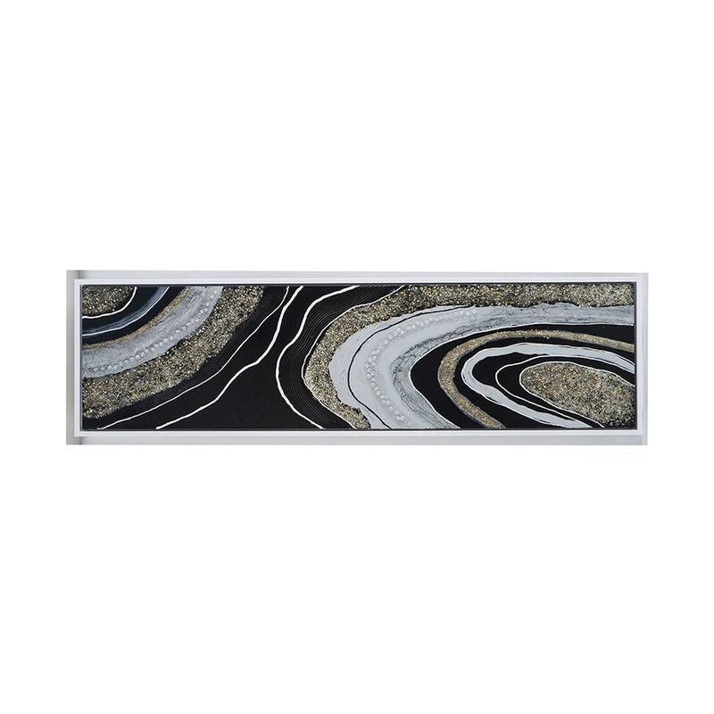 20 x 71 Wall Art Oil Painting, Long Landscape, Silver Stones, Brown, Black