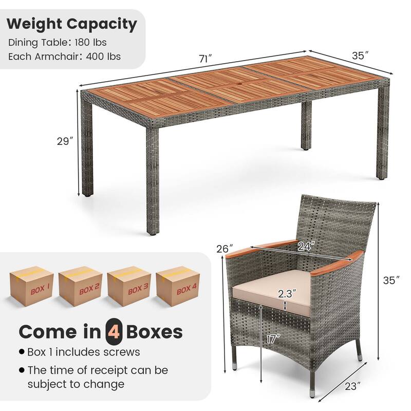 Costway 9 Pieces Outdoor Wicker Dining Set with Acacia Wood Table and - See Details