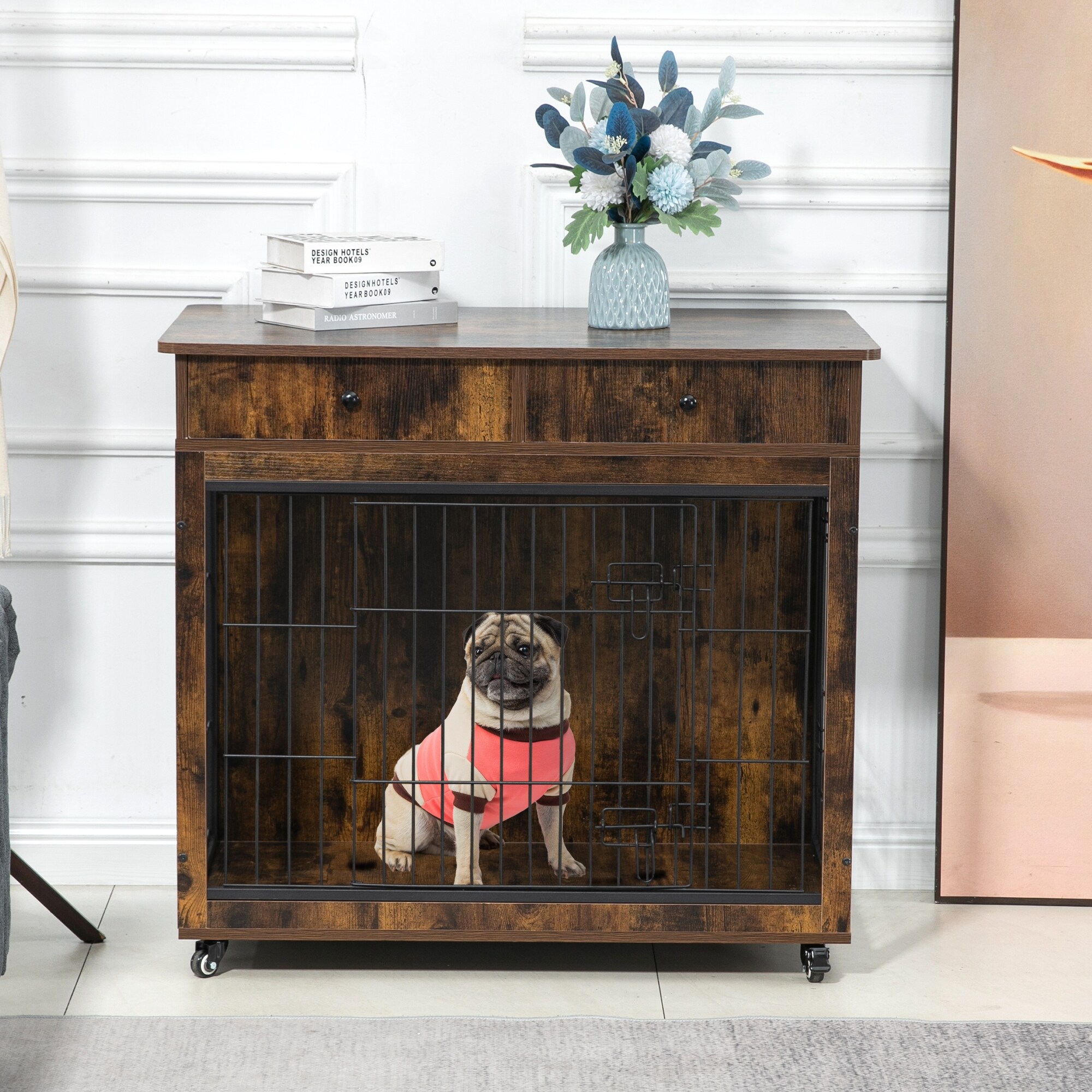 Dog Crate Furniture Wooden Dog House Decorative Dog Kennel with