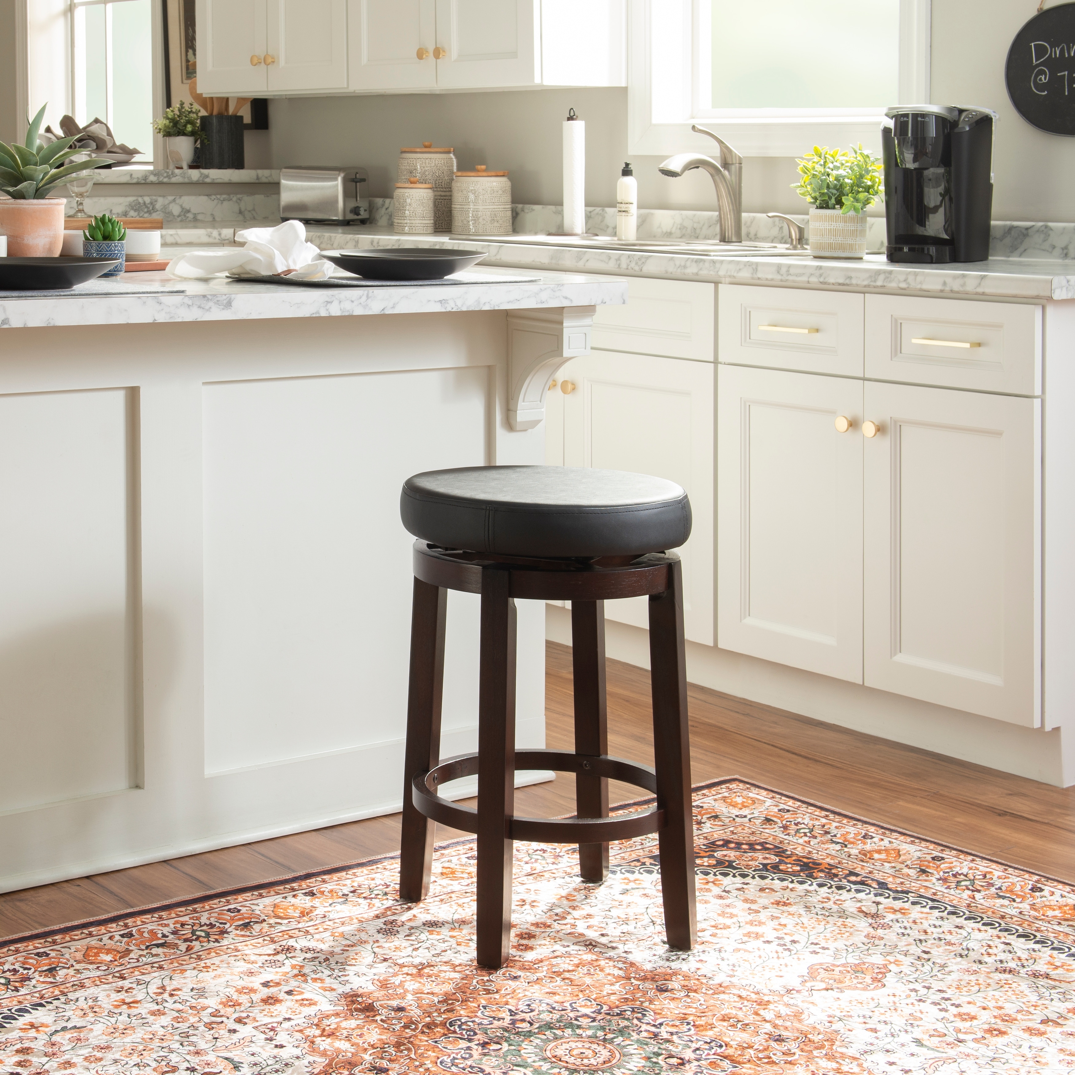 Linon Dorothy Black Wood 25-Inch Backless Faux Leather Swivel Counter Stool