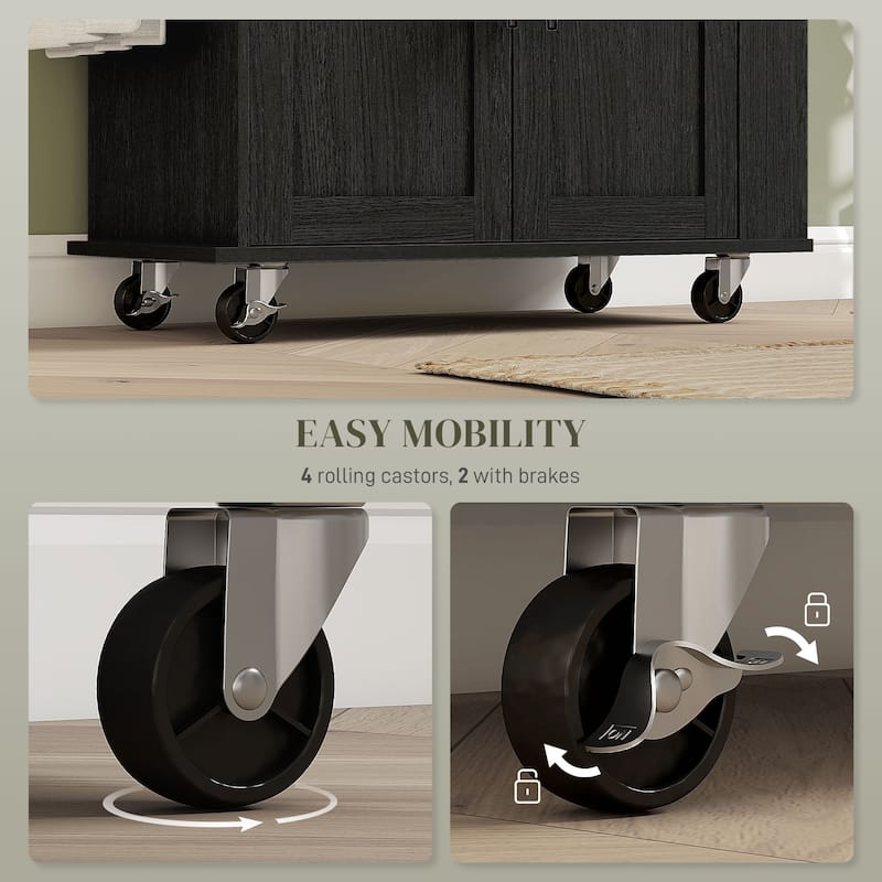Rolling Kitchen Island with Storage, AC Outlets and USB Ports