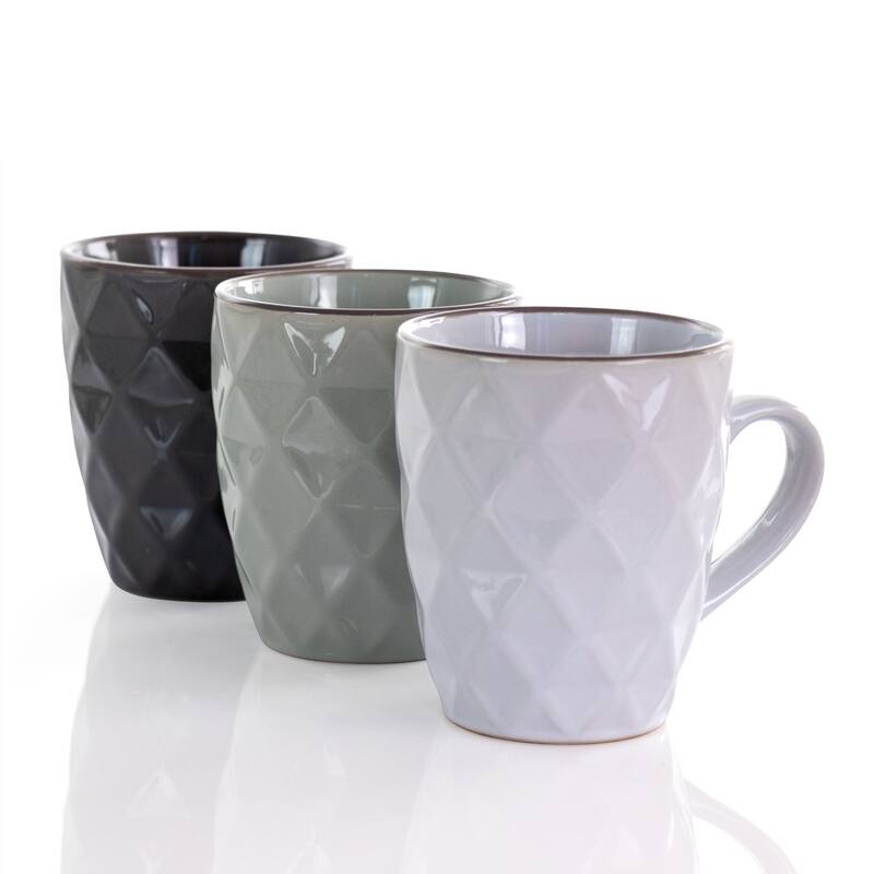 Argyle Texture 1.5 Cup Mug 6 Piece Set with Holder