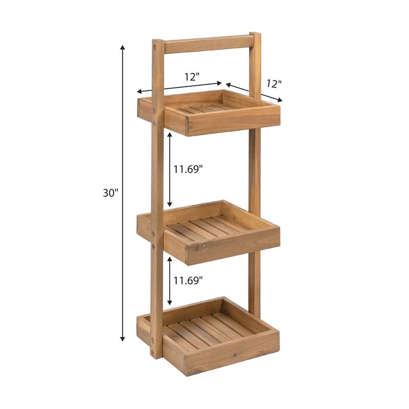 30"Rustic 3-Tier Acacia Wood Freestanding Bathroom Shower Caddy