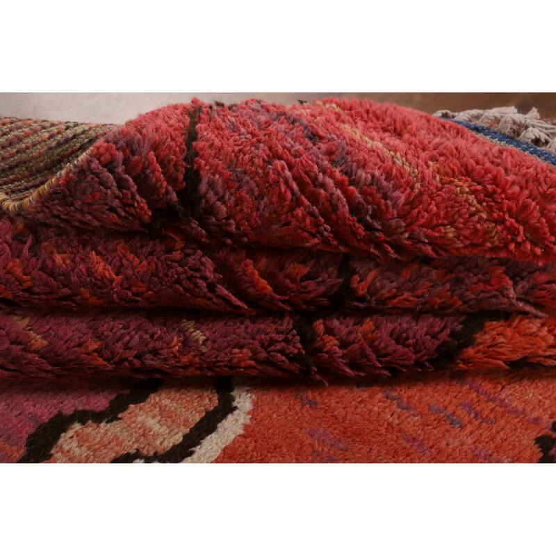 Moroccan Oriental Area Rug Hand-Knotted Abstract Wool Carpet - 8'10" x 12'2"