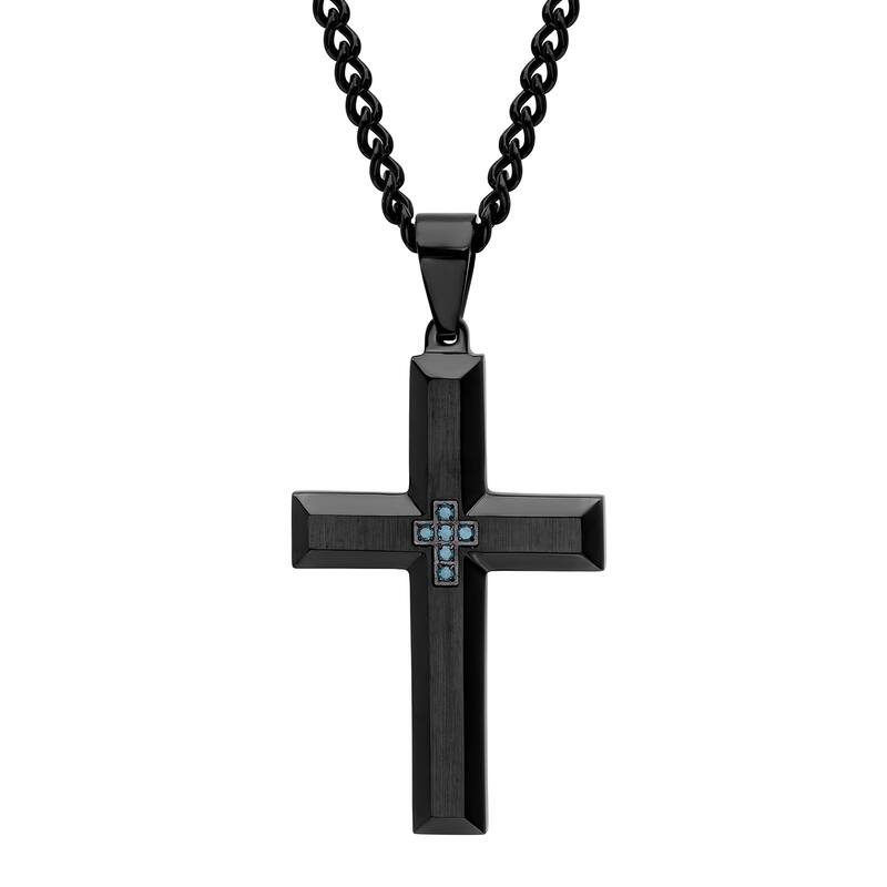 Steel Nation Stainless Steel Cross Pendant 0.05ctw