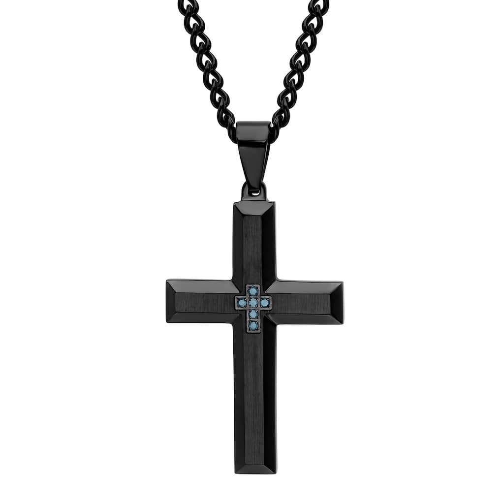 Steel Nation Stainless Steel Cross Pendant 0.05ctw