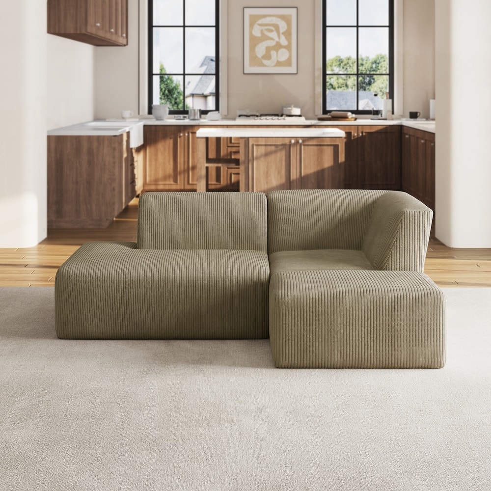 Corduroy No Assembly Required Modular Sectional Sofa with Ottoman