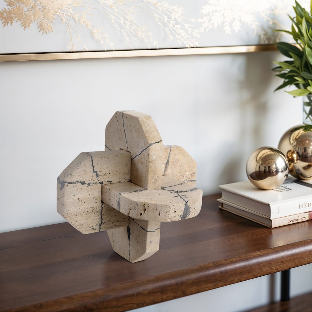 Stone Decorative Object Interlocking Geometric Sculptural Design
