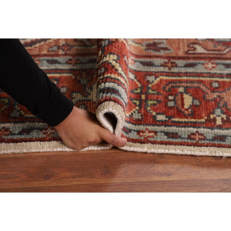 Ivory & Orange Heriz Serapi Indian Area Rug Handmade Wool Carpet - 7'10"x 9'11"
