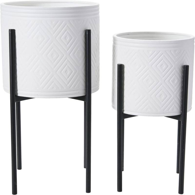  Metal Planters with Stands - 13.5"D x 13.7"W x 21"H - White/Black