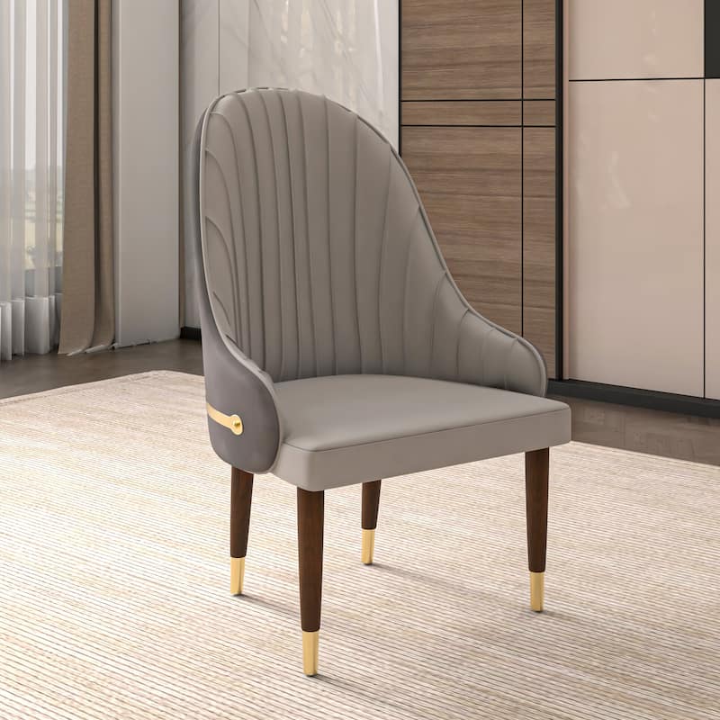 Leather Dining Chair with a Ripple Back and Gold Accents Design Elara Collection