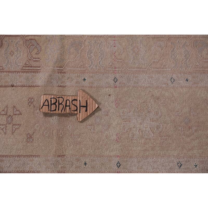 Hand Knotted Oriental 100% Wool Carpet Transitional Geometric Peach Oushak Runner Rug - 13' 8'' X 2' 4''
