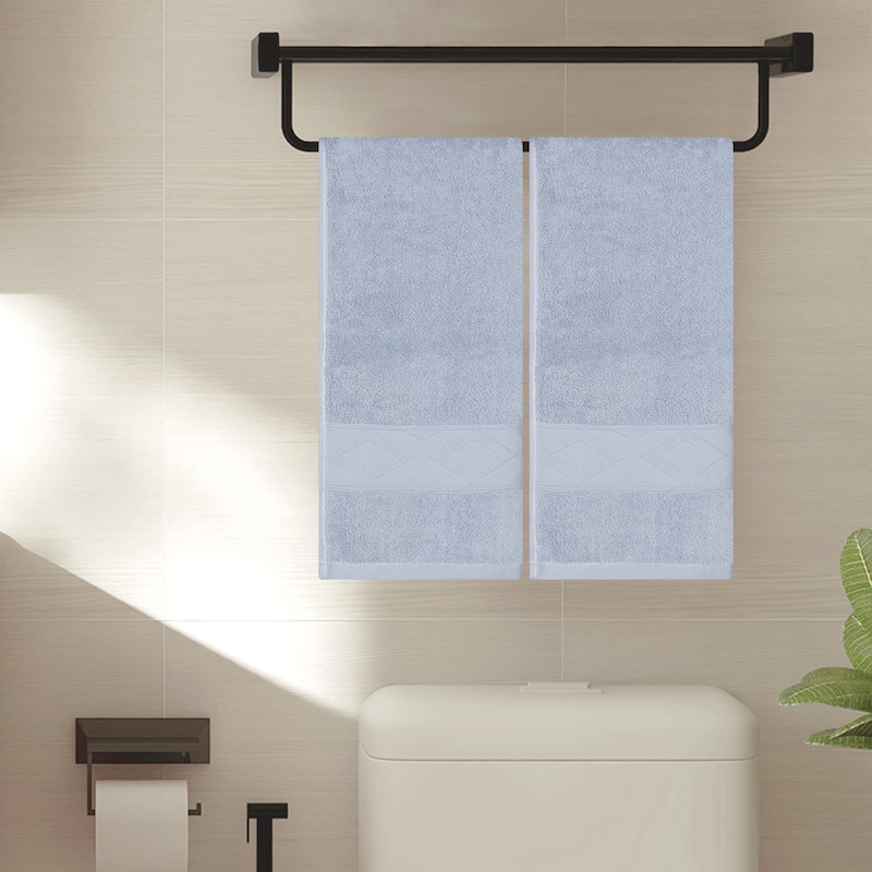 Rhombus Pattern Hand Towel Set of 2, Cotton, Highly Absorbent and Quick Drying Towels for Bathroom, Kitchen, Spa 13" x 30" - Grey