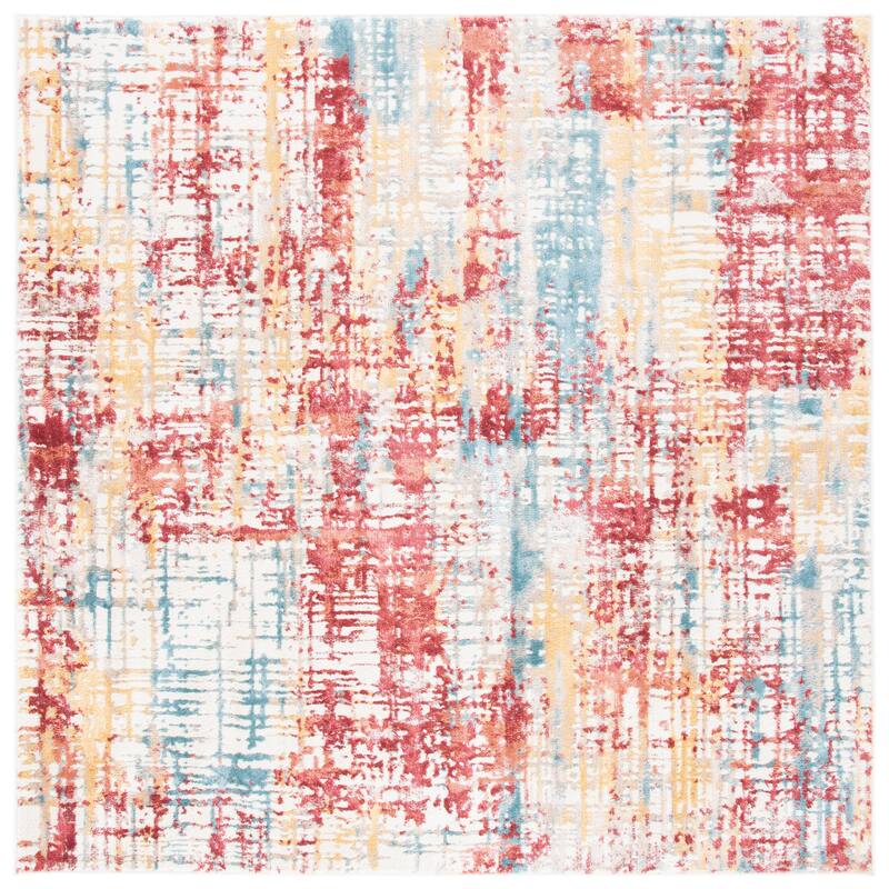SAFAVIEH Skyler Finchen Modern Abstract Rug - 6'7" Square - Burgundy/Gold
