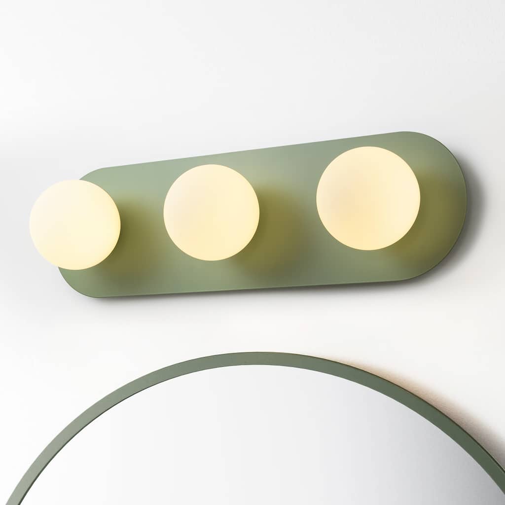 3-Light Modern Rectangular Gray-Green Frosted Opal Glass Globe Bubble Bathroom Vanity Light