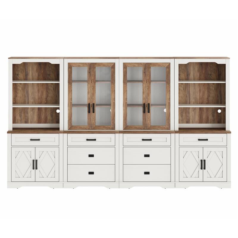 5 Tier Multi--Column Bookshelf Set with Open Storage and Glass Doors