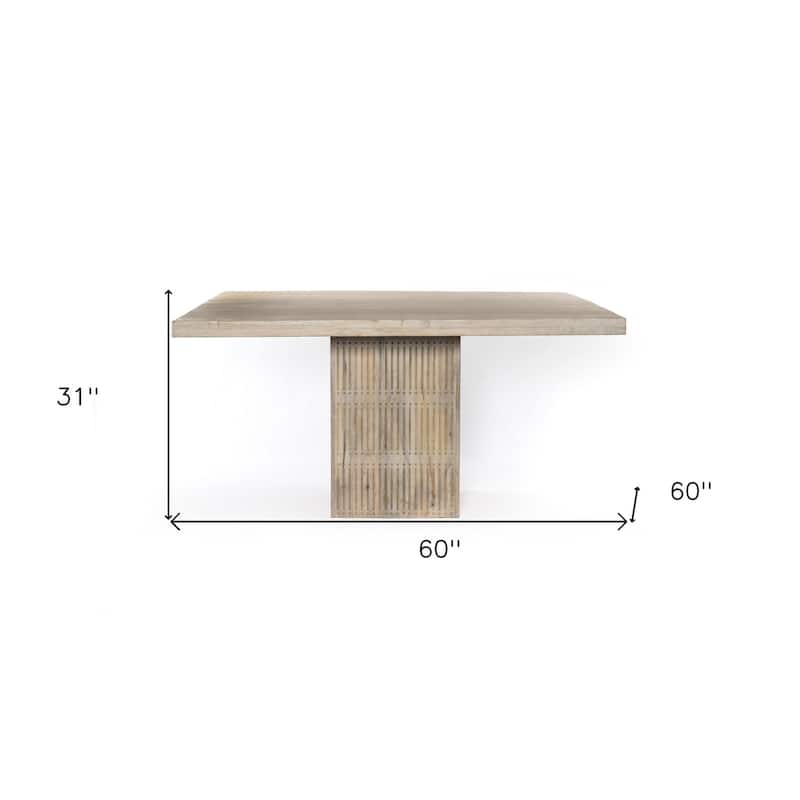 HomeRoots 60" Ivory Square Solid Wood Pedestal Base Dining Table - 60.00 in. x 31.00 in. x 60.00 in.