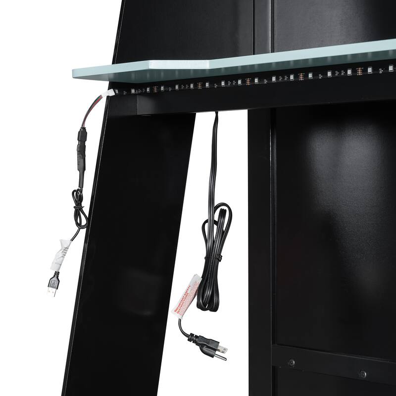 Esports Twin Loft Bed with Desk, Multi-storage Shelves and Light Strip