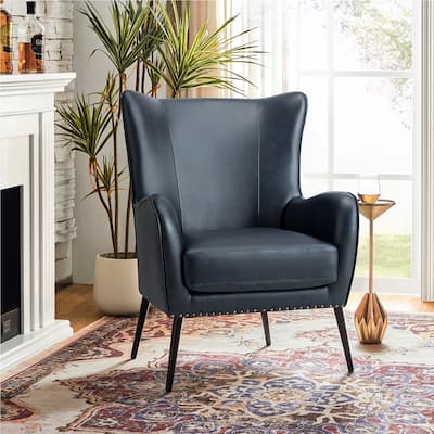 Invidiae Faux Leather Armchair with Nailhead and Metal Legs by HULALA HOME