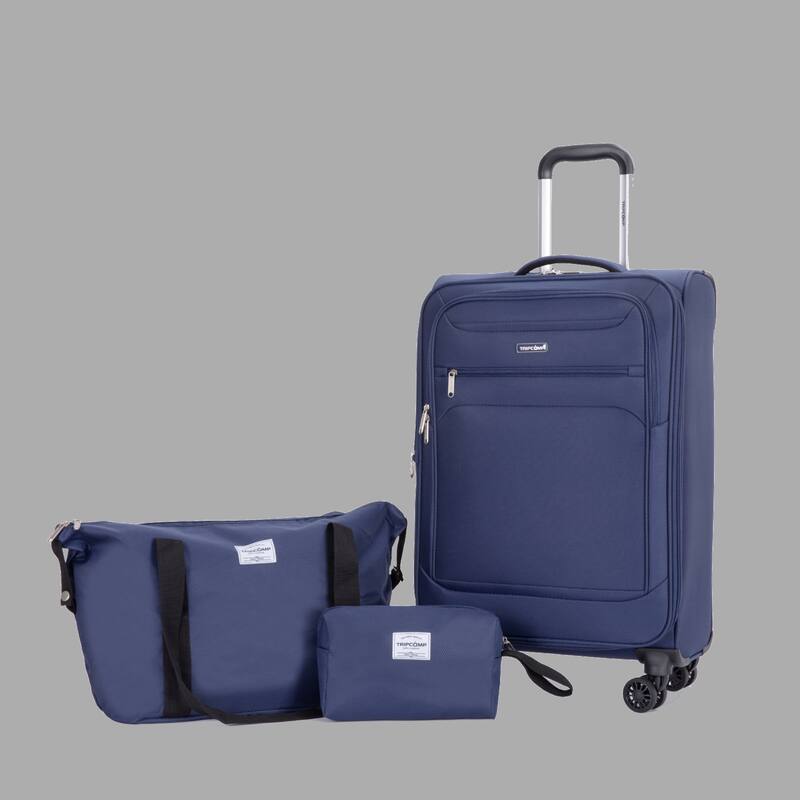 Durable 3-Piece Polyester Luggage Set (18" Carry-On, Travel Bag, Toiletry Bag) with 360° Spinner Wheels - Blue