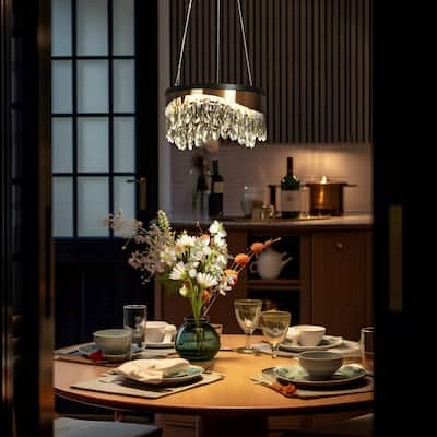 Modern Crystal LED Drum Mini Chandelier Pendant for Kitchen Island Bedroom - 11.8"D x 6.7"H