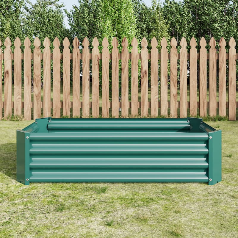 Anmytek Raised Metal Garden Bed Corrugated Green Planter Box for Vegetables Flowers Outdoor