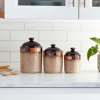 Casa Estebana 3-Piece Stoneware Canister Set - Brown Reactive Glaze, Dishwasher Safe - View #2
