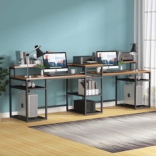110 inches Long Double 2 Person Computer Desk with Printer Storage ...