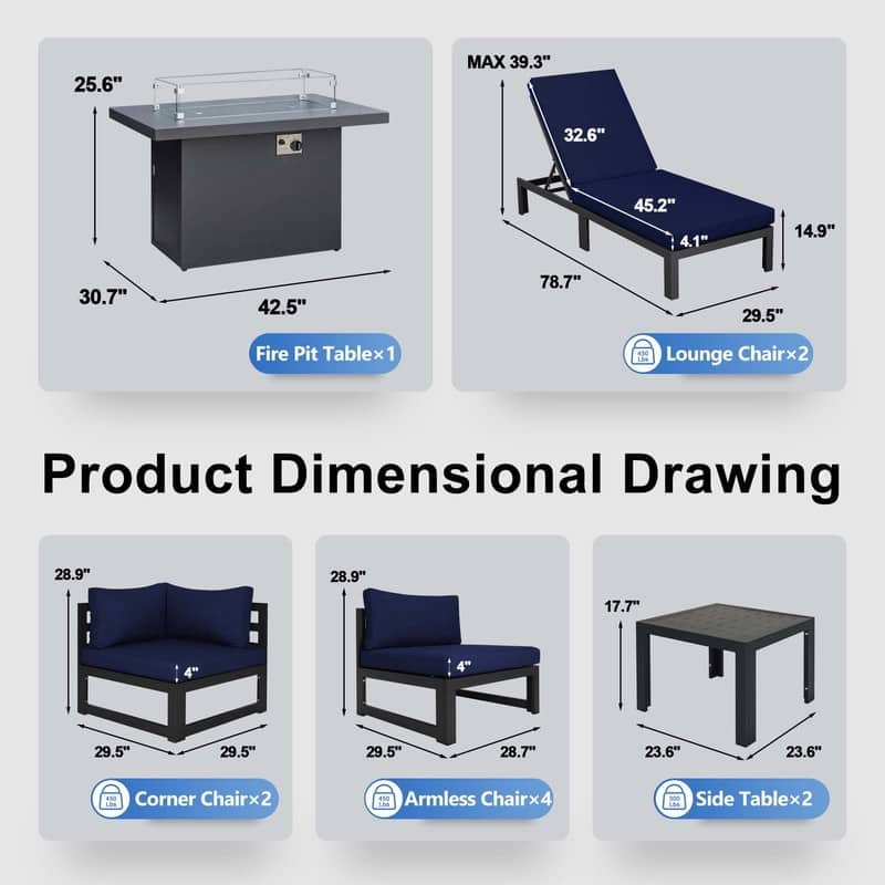 FINCATI Aluminum Outdoor Patio Furniture Conversation Sectional Sofa Set